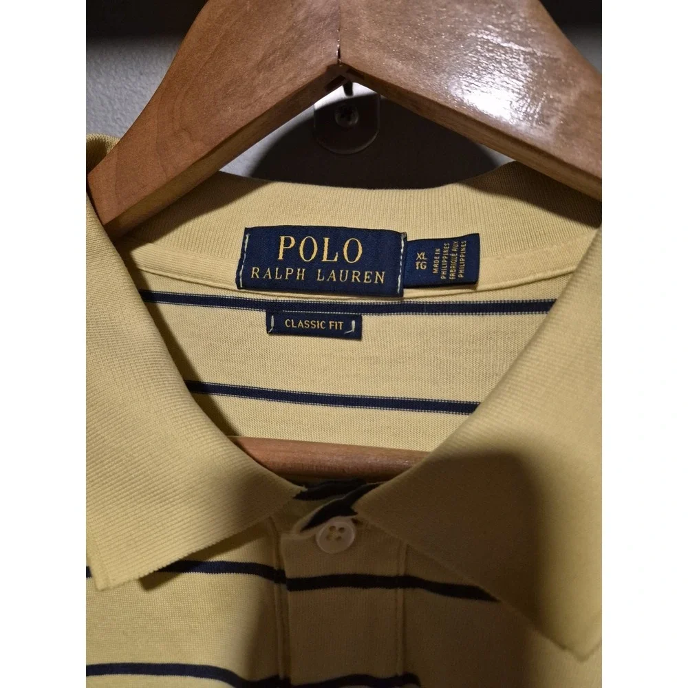 Ralph Lauren Striped Polo Shirt Mens XL Classic Yellow‎ Blue Lightweight Golf